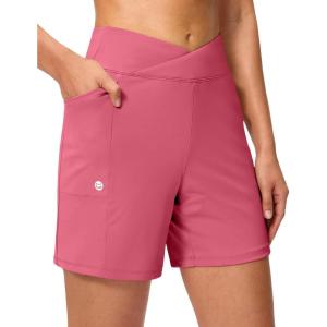 imageG Gradual Womens Athletic Shorts 6 High Waisted Stretchy Bermuda Shorts for Women Quick Dry Summer Casual ShortsBerry Rose