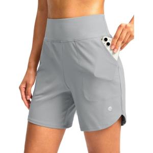 imageG Gradual Womens Athletic Shorts 6 High Waisted Stretchy Bermuda Shorts for Women Quick Dry Summer Casual ShortsBright Grey