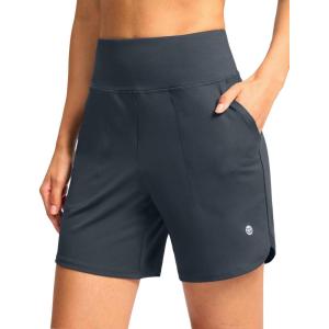 imageG Gradual Womens Athletic Shorts 6 High Waisted Stretchy Bermuda Shorts for Women Quick Dry Summer Casual ShortsCharcoal