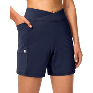 imageG Gradual Womens Athletic Shorts 6 High Waisted Stretchy Bermuda Shorts for Women Quick Dry Summer Casual ShortsDeep Navy Blue