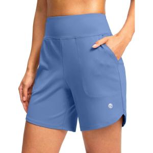 imageG Gradual Womens Athletic Shorts 6 High Waisted Stretchy Bermuda Shorts for Women Quick Dry Summer Casual ShortsHaze Blue