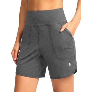 imageG Gradual Womens Athletic Shorts 6 High Waisted Stretchy Bermuda Shorts for Women Quick Dry Summer Casual ShortsHeather Charcoal Grey