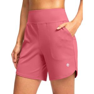 imageG Gradual Womens Athletic Shorts 6 High Waisted Stretchy Bermuda Shorts for Women Quick Dry Summer Casual ShortsPink Red