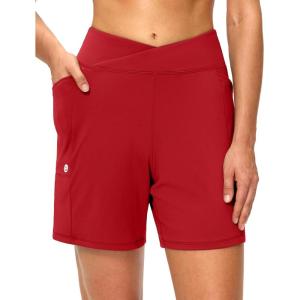 imageG Gradual Womens Athletic Shorts 6 High Waisted Stretchy Bermuda Shorts for Women Quick Dry Summer Casual ShortsRed