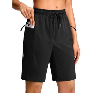 imageG Gradual Womens Hiking Shorts 2 Zipper Pockets Quick Dry Lightweight 9 Bermuda Cargo Shorts Water Resistant Athletic WalkBlack