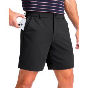 imageMens Golf Shorts 7 9 11 Inseam with 5 Pockets Lightweight Stretch Quick Dry Casual Dress Hybrid Short for MenBlack