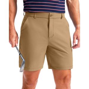 imageMens Golf Shorts 7 9 11 Inseam with 5 Pockets Lightweight Stretch Quick Dry Casual Dress Hybrid Short for MenDark Khaki