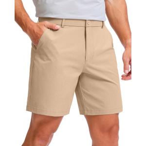 imageMens Golf Shorts 7 9 11 Inseam with 5 Pockets Lightweight Stretch Quick Dry Casual Dress Hybrid Short for MenKhaki