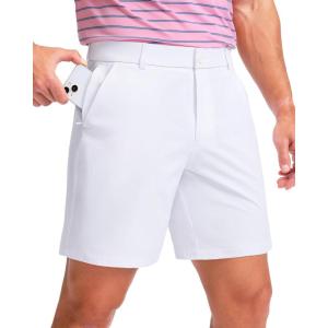 imageMens Golf Shorts 7 9 11 Inseam with 5 Pockets Lightweight Stretch Quick Dry Casual Dress Hybrid Short for MenWhite