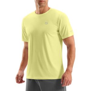 imageMens Workout Breathable Grid TShirts Dry Fit UPF 50 Sun Shirts Lightweight Cooling Tee for Athletic Running HikingBeige