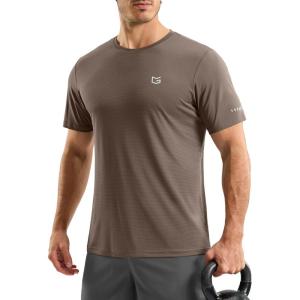 imageMens Workout Breathable Grid TShirts Dry Fit UPF 50 Sun Shirts Lightweight Cooling Tee for Athletic Running HikingBrown