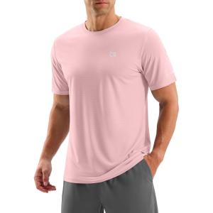 imageMens Workout Breathable Grid TShirts Dry Fit UPF 50 Sun Shirts Lightweight Cooling Tee for Athletic Running HikingLight Pink