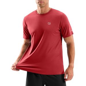 imageMens Workout Breathable Grid TShirts Dry Fit UPF 50 Sun Shirts Lightweight Cooling Tee for Athletic Running HikingRed