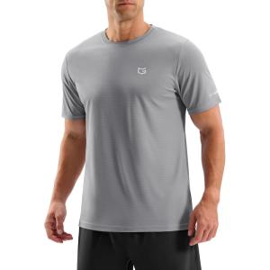 imageMens Workout Breathable Grid TShirts Dry Fit UPF 50 Sun Shirts Lightweight Cooling Tee for Athletic Running HikingSilver Grey