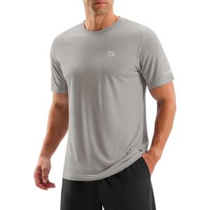imageMens Workout Breathable Grid TShirts Dry Fit UPF 50 Sun Shirts Lightweight Cooling Tee for Athletic Running HikingWarm Grey
