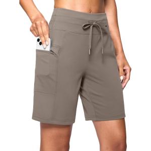 imageWomens 7 Athletic Hiking Long Shorts with Side Pockets High Waisted Stretchy Bermuda Shorts for Women Workout CasualStone Grey