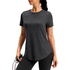 imageWomens Workout Shirts BumCovering Length Lightweight Short Sleeve Dry Fit Athletic Hiking Running Summer Tops for WomenBlack