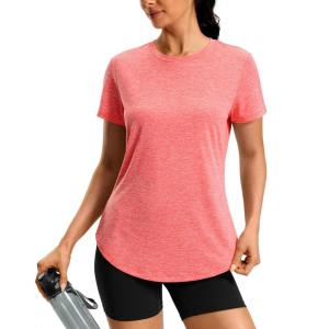 imageWomens Workout Shirts BumCovering Length Lightweight Short Sleeve Dry Fit Athletic Hiking Running Summer Tops for WomenBrick Red