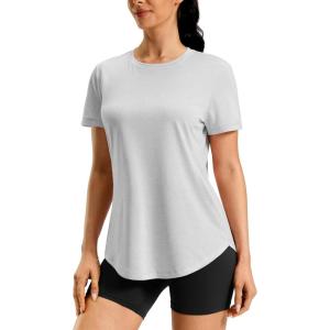 imageWomens Workout Shirts BumCovering Length Lightweight Short Sleeve Dry Fit Athletic Hiking Running Summer Tops for WomenBright Grey