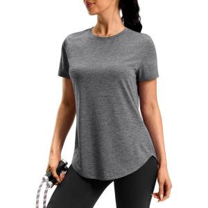 imageWomens Workout Shirts BumCovering Length Lightweight Short Sleeve Dry Fit Athletic Hiking Running Summer Tops for WomenGrey