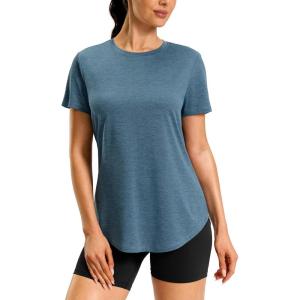 imageWomens Workout Shirts BumCovering Length Lightweight Short Sleeve Dry Fit Athletic Hiking Running Summer Tops for WomenGrey Blue