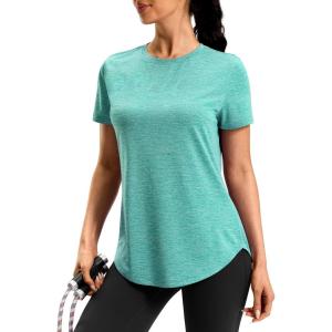 imageWomens Workout Shirts BumCovering Length Lightweight Short Sleeve Dry Fit Athletic Hiking Running Summer Tops for WomenLake Green