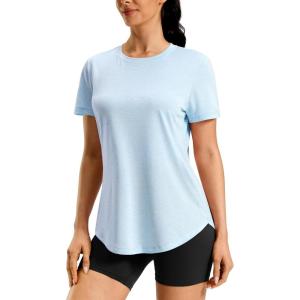 imageWomens Workout Shirts BumCovering Length Lightweight Short Sleeve Dry Fit Athletic Hiking Running Summer Tops for WomenLight Blue