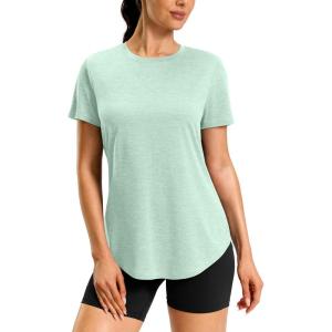imageWomens Workout Shirts BumCovering Length Lightweight Short Sleeve Dry Fit Athletic Hiking Running Summer Tops for WomenLight Pea Green