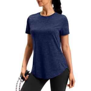 imageWomens Workout Shirts BumCovering Length Lightweight Short Sleeve Dry Fit Athletic Hiking Running Summer Tops for WomenNavy Blue