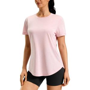 imageWomens Workout Shirts BumCovering Length Lightweight Short Sleeve Dry Fit Athletic Hiking Running Summer Tops for WomenPeach Pink