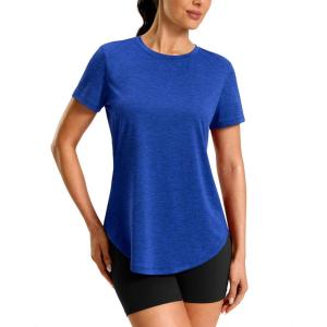 imageWomens Workout Shirts BumCovering Length Lightweight Short Sleeve Dry Fit Athletic Hiking Running Summer Tops for WomenRoyal Blue