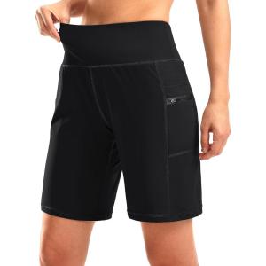 imageG Gradual Womens High Waisted 9 Bermuda Shorts with Zipper Pockets Athletic Workout Long Shorts for Women Knee LengthBlack