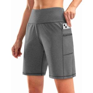 imageG Gradual Womens High Waisted 9 Bermuda Shorts with Zipper Pockets Athletic Workout Long Shorts for Women Knee LengthCharcoal