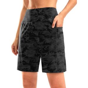 imageG Gradual Womens High Waisted 9 Bermuda Shorts with Zipper Pockets Athletic Workout Long Shorts for Women Knee LengthGrey Camo