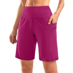 imageG Gradual Womens High Waisted 9 Bermuda Shorts with Zipper Pockets Athletic Workout Long Shorts for Women Knee LengthRose