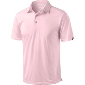 imageMens Golf Shirt Grid Lightweight Short Sleeve Dry Fit Moisture Wicking Performance Athletic Collared Polo Shirts for MenLight Pink