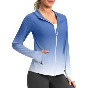 imageG Gradual Womens UPF 50 Sun Protection Hoodie Jacket Lightweight Zip Up Jackets Long Sleeve Shirts for Women Hiking OutdoorBlueWhite Gradient