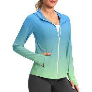 imageG Gradual Womens UPF 50 Sun Protection Hoodie Jacket Lightweight Zip Up Jackets Long Sleeve Shirts for Women Hiking OutdoorGreenYellow Gradient