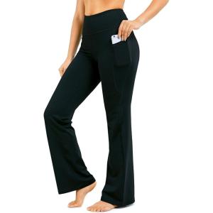 image28303234 Inseam Womens Bootcut Yoga Pants Long Bootleg HighWaisted Flare Pants with PocketsBlack