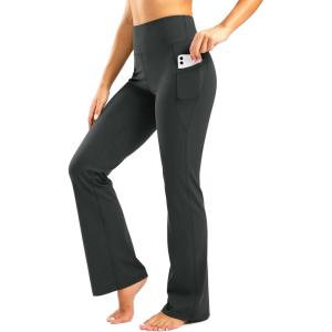 image28303234 Inseam Womens Bootcut Yoga Pants Long Bootleg HighWaisted Flare Pants with PocketsDark Grey