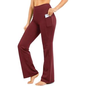 image28303234 Inseam Womens Bootcut Yoga Pants Long Bootleg HighWaisted Flare Pants with PocketsDark Red