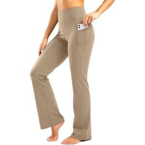 image28303234 Inseam Womens Bootcut Yoga Pants Long Bootleg HighWaisted Flare Pants with PocketsKhaki