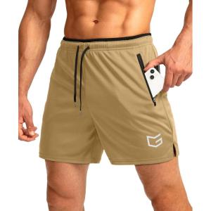 imageG Gradual Mens Gym Workout Shorts Zipper Pockets 5  7 Quick Dry Breathable Runing Athletic Short for MenKhaki