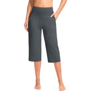 imageG Gradual Womens Capri Pants with Pockets High Waist Yoga Pants Wide Leg Workout Summer Pants for Casual Travel ExerciseDark Grey