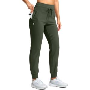 imageG Gradual Womens Fleece Lined Joggers 283032 High Waisted Sweatpants Water Resistant Thermal Warm Pants Zipper PocketsOlive