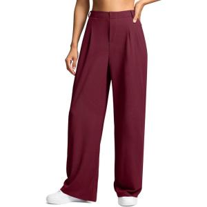 imageG Gradual Womens Wide Leg Pants High Waisted Waffle Knit Business Casual Slacks 2025 Office Dress Trousers Pants for WomenPlum WineXS