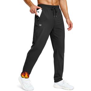 imageMens Fleece Lined Winter Pants 323436 Inseam Tall Sweatpants with Zipper Pockets Warm Athletic Joggers MenBlack