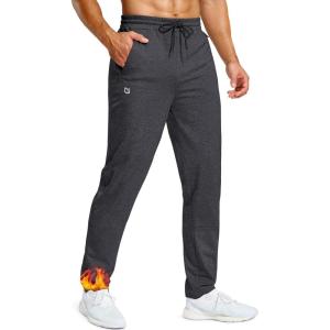 imageMens Fleece Lined Winter Pants 323436 Inseam Tall Sweatpants with Zipper Pockets Warm Athletic Joggers MenCharcoal