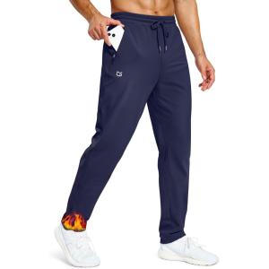 imageMens Fleece Lined Winter Pants 323436 Inseam Tall Sweatpants with Zipper Pockets Warm Athletic Joggers MenNavy