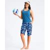 imageG Gradual Womens 13 Long Swim Board Shorts with Pockets High Waisted Quick Dry Beach Swimming Shorts for Women with LinerBlue Leaf